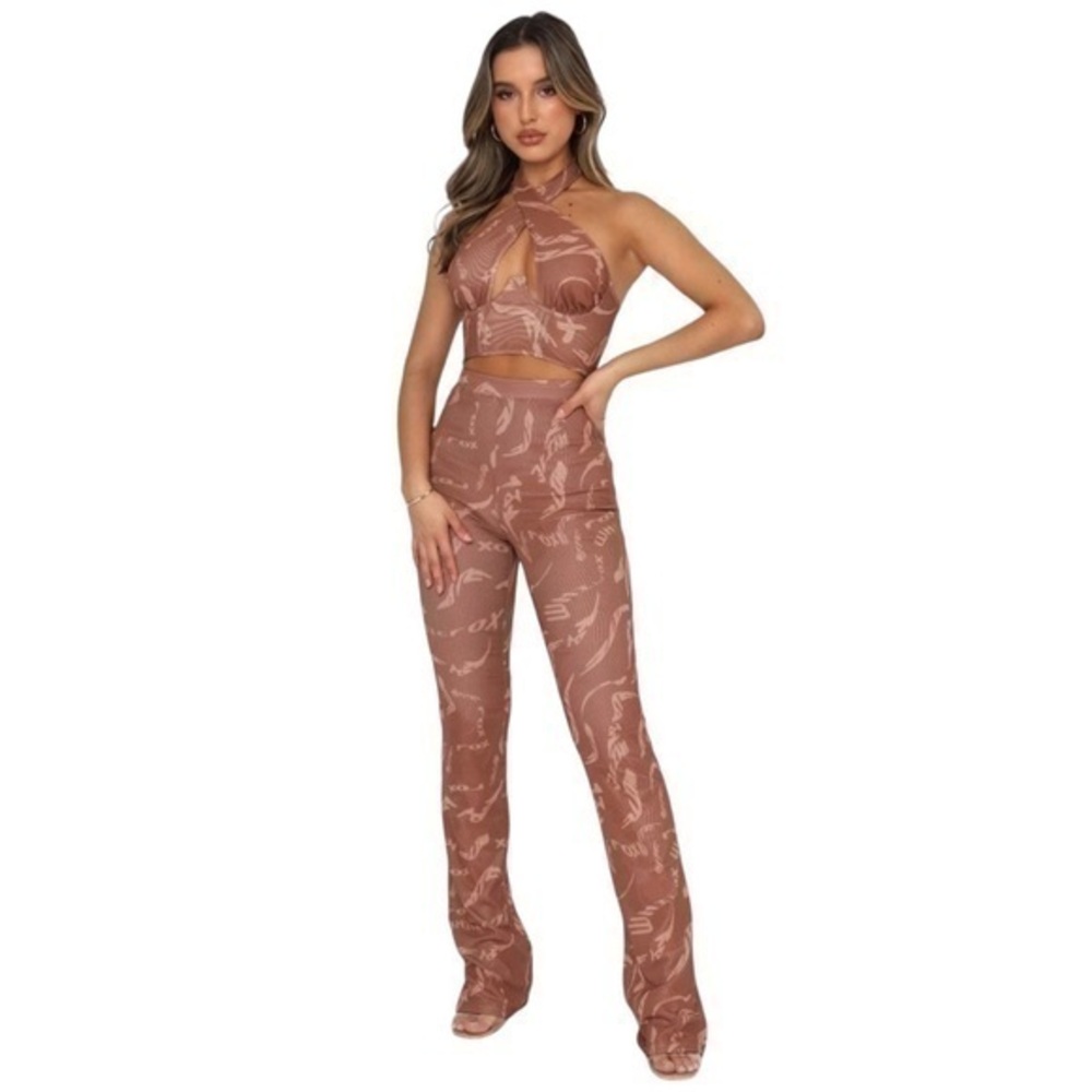 White Fox Boutique Find My Own Way Pants Cappuccino Whirl Print 💕